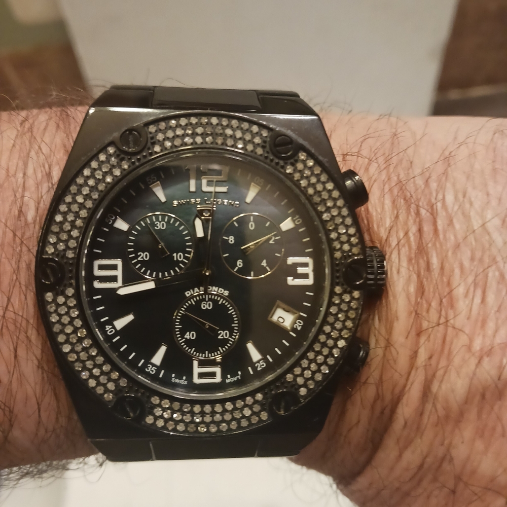 Mens Swiss Legend "Diamonds" (1ctw) Black Mother Of Pearl Dial